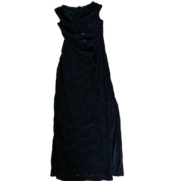 Lauren Ralph Lauren Evening Dress Gown Sequin Black SZ8 Slide Slit Drop Neck - Picture 6 of 10